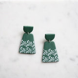 Floral Print Polymer Clay Earrings, Green