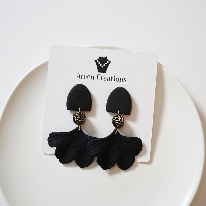 Black Polymer Clay & Leaf Earrings