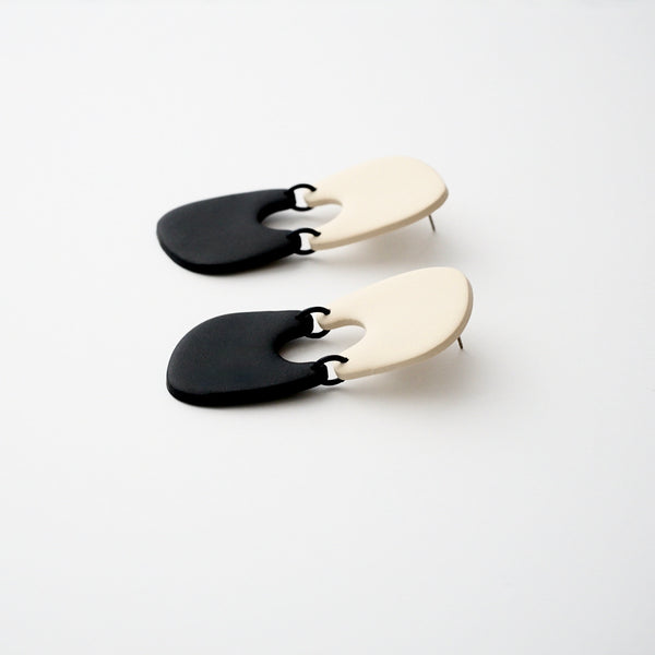 Double Arch Polymer Clay Earrings, Ivory Black