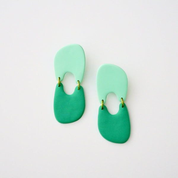 Green Double Arch Polymer Clay Earrings, Pierced or Non-Pierced Clip-On Options