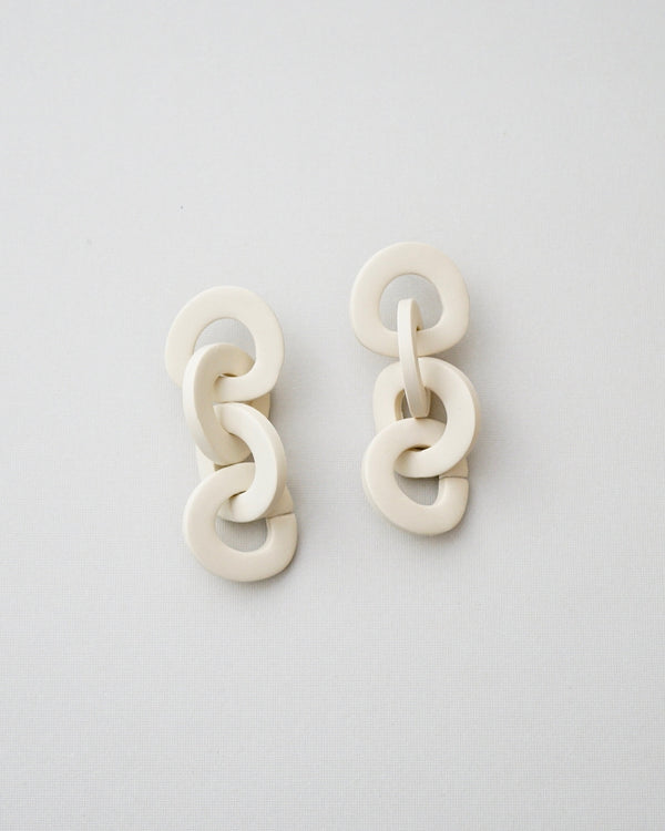Handmade Organic Interlocking Polymer Clay Statement Earrings.  These modern clay chain interlocking dangle earrings are bold yet lightweight. They measure 2.25" long and are dramatic and striking. Hypoallergenic titanium posts.