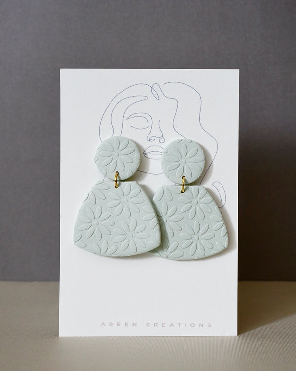 Handmade Floral Print Polymer Clay Statement Earrings.  Standout with these modern and cute dangles with detailed floral print. Hypoallergenic titanium posts or clip-on option. These are stylish, lightweight and will be a perfect addition to your earring stack. 