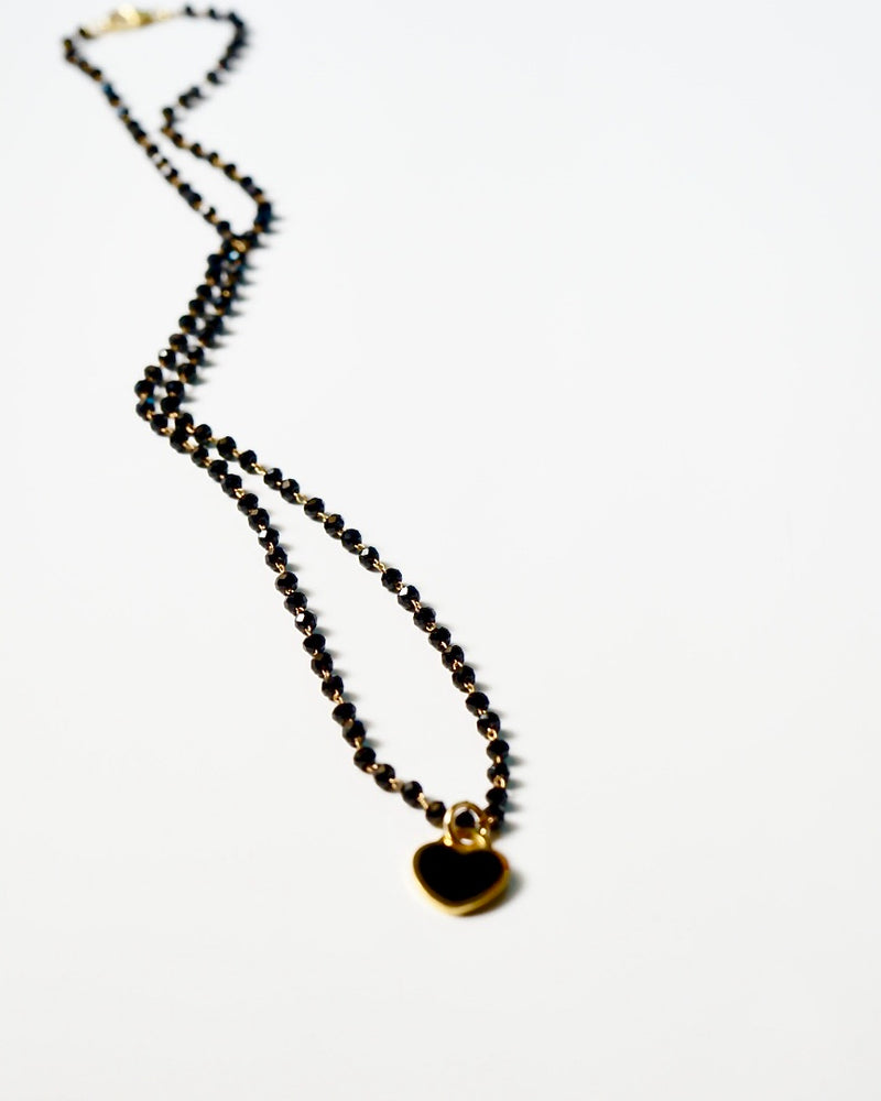 Gold Initial & Black Beaded Necklace Set