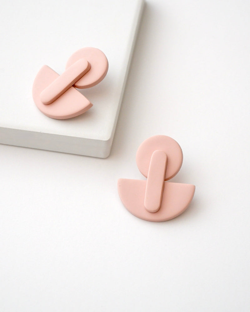 Handmade Pale Pink Polymer Clay Earrings.  Modern and geometric clay earrings that are equal parts simple and chic. Cute pastel design color to pair with your favorite look.  Hypoallergenic titanium posts, stainless steel posts or stainless steel clip-on.