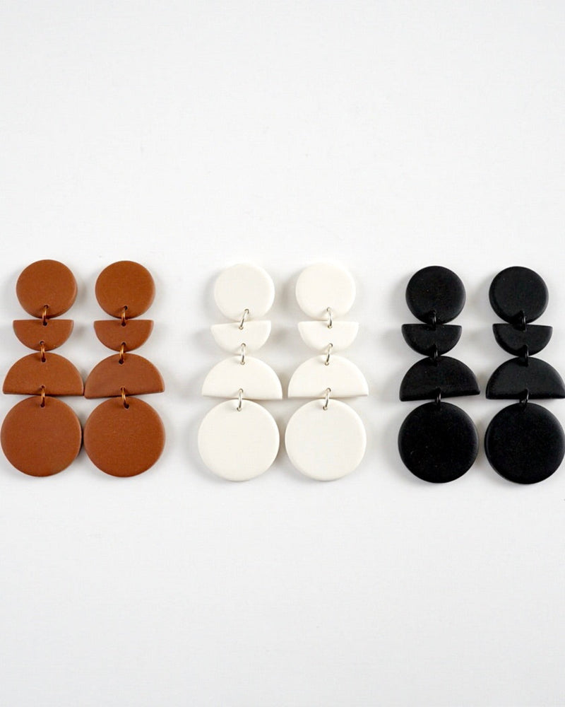 Geometric Polymer Clay Statement Earrings, Pierced or Non Pierced Clip On. Black, White  or Brown
