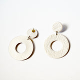 Polymer Clay Flower Print Earrings, Pearl Color