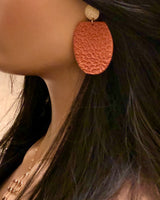 Oval Polymer Clay Earrings Petal Print, Terracotta