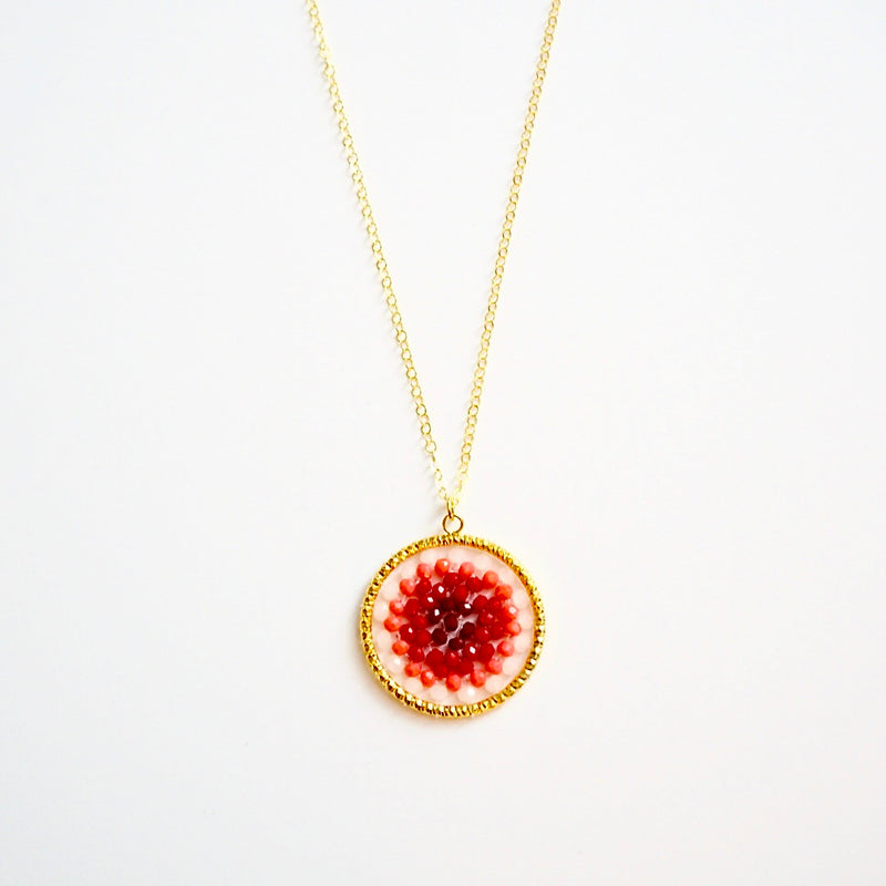 Rose Ombre Mix Beaded Crystal Woven Pendant Necklace