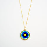 Blue Mix Beaded Crystal Woven Pendant Necklace