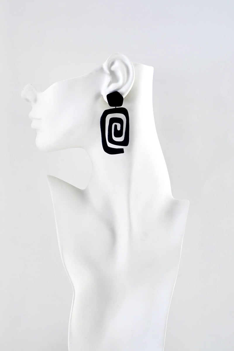 Swirl Black Polymer Clay Earrings