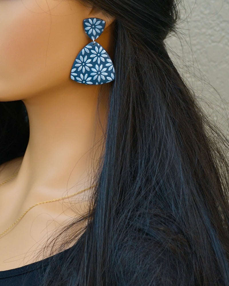 Louisa Polymer Clay Earrings, Dark Blue